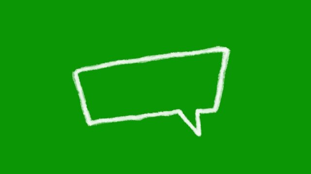 Hand-drawn animated angled speech bubble in white outline on chroma key green screen background, perfect for adding your creative text, dialogue, and comic-style captions to dynamic footage.