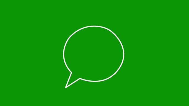 A hand-drawn animated circular speech bubble in white outline on chroma key green screen background, perfect for adding your creative text, dialogue, and comic-style captions to a video clip.