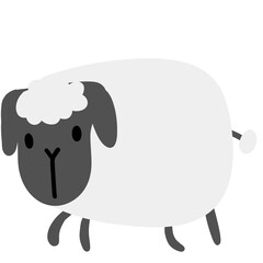 Cute Cartoon Sheep Illustration With Black Face And White Wool, Minimalist Vector Animal Design © budyspace