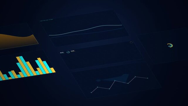 Seamless looping animated data visualization dashboard with bar charts and trends for business analytics background 4K animation