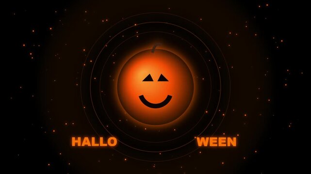 Animated halloween pumpkins with smiling faces and glowing rings on a dark starry background