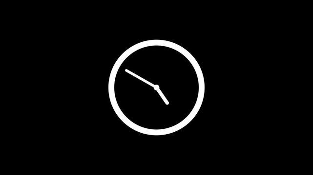 Minimalist Simple Clock Isolated Animation on Black Background, Counting down minimalist clock