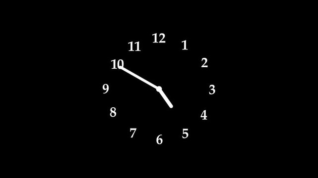 Simple counting analog clock animation with numbers on a black background