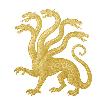 PNG Golden mythical hydra illustration