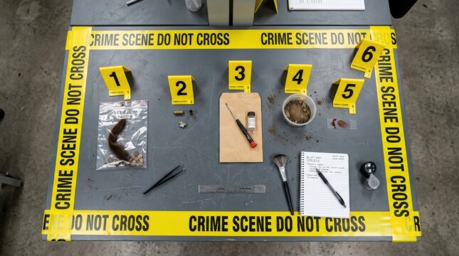 Forensic Evidence Collection Crime Scene Investigation with Markers Tools and Samples