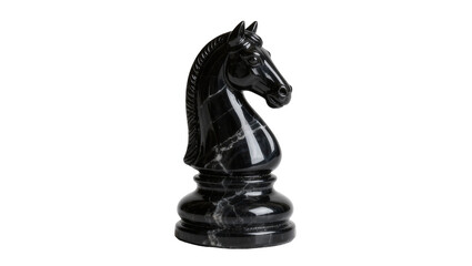 Polished black marble chess knight piece with white veins, isolated on transparent background © Nina