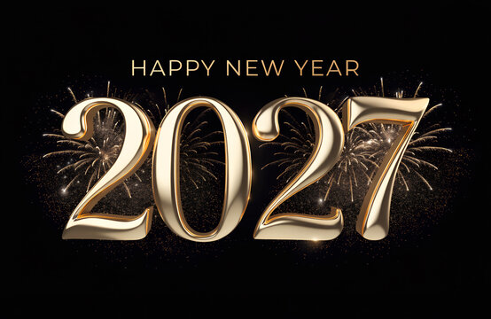 Happy New Year 2027 Gold Celebration Background with Fireworks and Luxury Festive Design