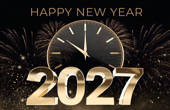 Happy New Year 2027 Gold Celebration Background with Fireworks and Luxury Festive Design