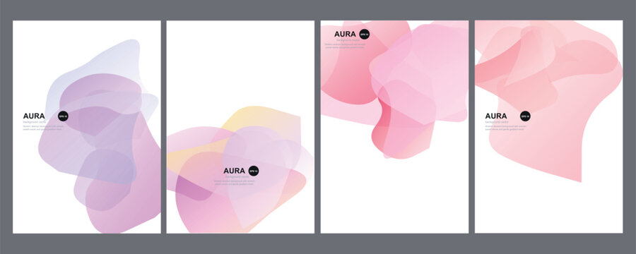 Abstract aura poster set, pastel gradient fluid cover templates, modern minimalist fluid shape vector layout for branding and print