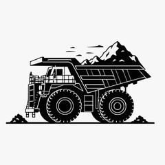Professional Black and White of Large Mining Dump Truck with Mountain for Industrial Design with high quality professional line art symbols for modern creative design and digital branding projects © Adem
