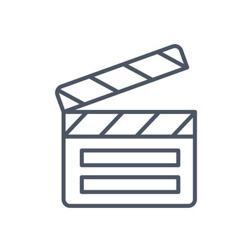 Movie clapperboard line icon, film production and cinema clapboard symbol for video media, entertainment, and movie industry vector illustration