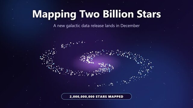 Data points assemble into a spiral galaxy in a seamless loop, two billion stars mapped