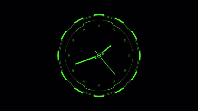 Futuristic digital clock timer with circular HUD interface elements.