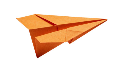 Orange paper airplane folded from textured paper, isolated on transparent background © Nina