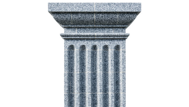 Ornate fluted granite column capital and shaft, isolated on transparent background