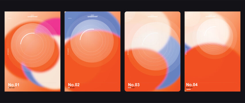 Abstract gradient cover templates with vibrant blurry geometric circles, modern colorful poster vector design set