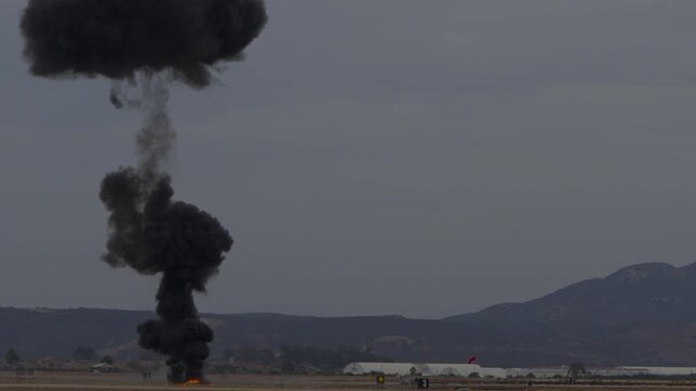Group of fireball explosions during milirary exercise