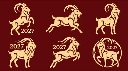 Celebrating the year of the goat 2027 a collection of golden goat illustrations for lunar new year festivities and traditional chinese culture © MdHabibur