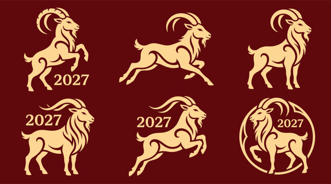 Celebrating the year of the goat 2027 a collection of golden goat illustrations for lunar new year festivities and traditional chinese culture