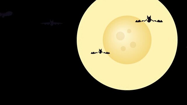 Halloween Full Moon and Flying Bats Loop on Transparent Background