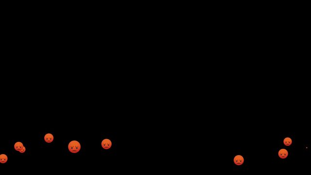 animated angry face emojis floating  on black background, internet rage and negative social media reaction overlay, floating red angry face emoji reactions, social media livestream dislike 