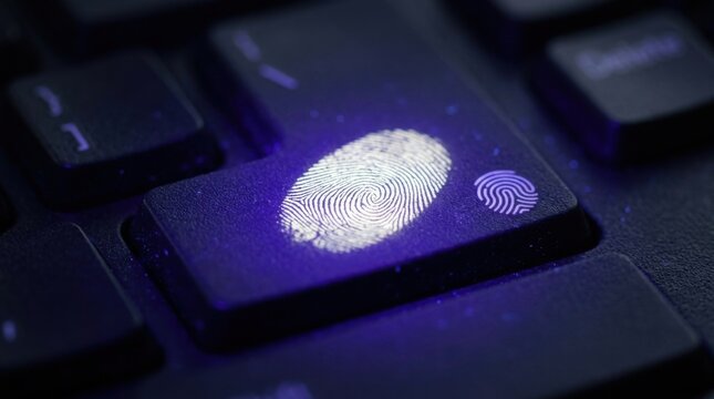Fingerprint Scan on Keyboard Button Digital Security Concept Biometric Authentication Cyber Security