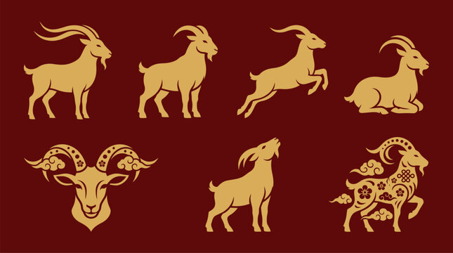 Celebrating the year of the goat in 2027 a golden vector bundle depicting the symbol of prosperity and good fortune for lunar