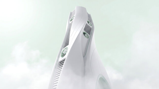 Architectural server tower design with futuristic green accents featuring architecture, digital