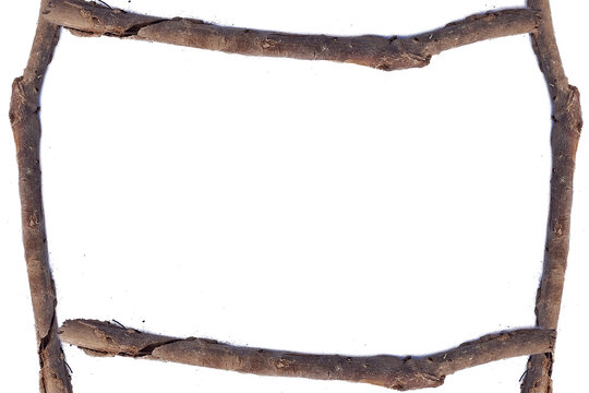 Realistic rustic wooden twig frame with empty center for photos and text