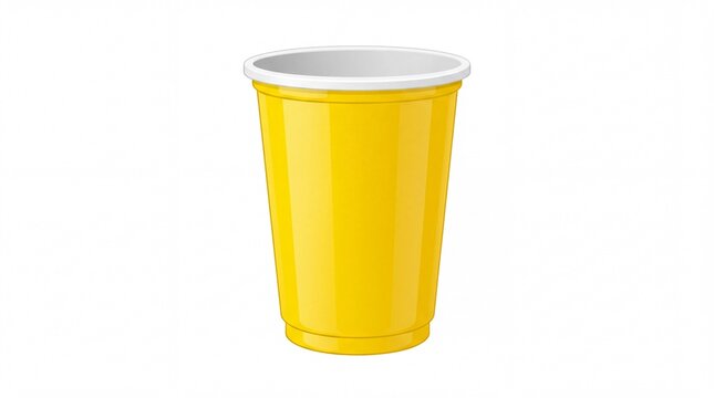 Bright yellow disposable plastic party cup featuring glossy surface details rendered on white background
