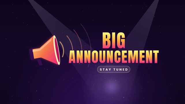 Big announcement reveal animation background for business promotion and important message 