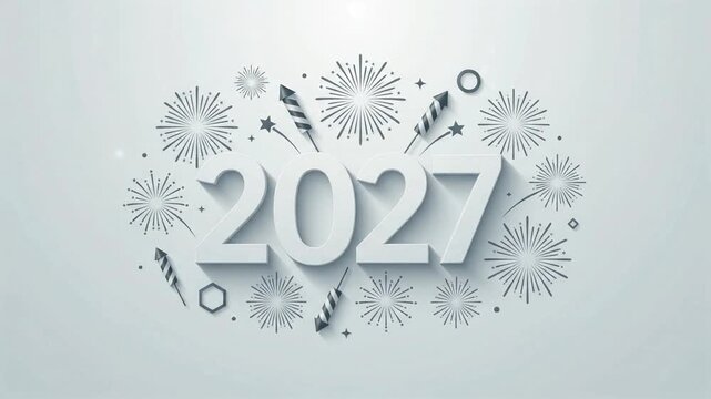 Creative White 3D Paper Cut 2027 Happy New Year Greeting Card and Banner Design