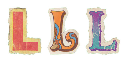Alphabet collection with ripped paper texture featuring vintage retro typography in various colorful designs © Septi.First