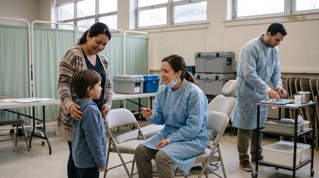 Mobile dental team prepares a school sealant clinic