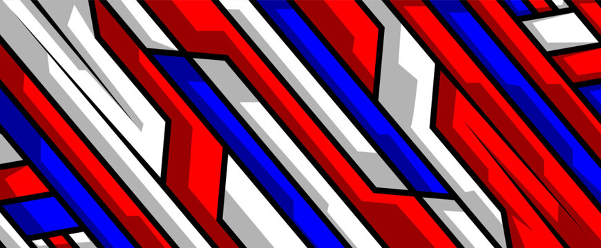 Red white blue dynamic geometric speed block pattern for extreme sport