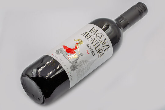 Vacanze Aventura Rosso Italian dry wine bottle closeup on white