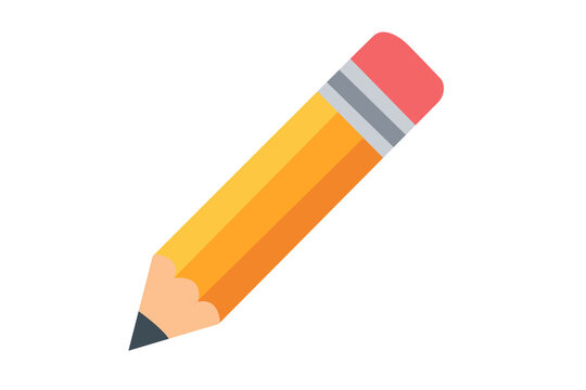 Yellow pencil with pink eraser isolated on transparent background for creative writing and school projects