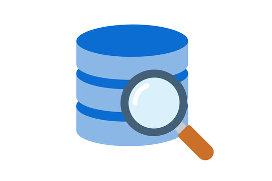 Database search icon isolated on transparent background, flat vector illustration of server magnifying glass