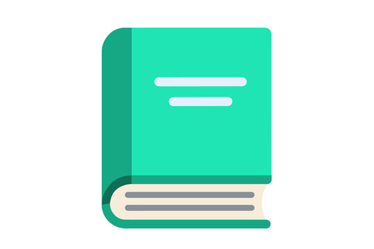 Green hardcover book icon for education and reading, isolated vector illustration on transparent background