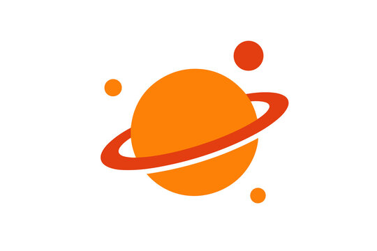 Orange planet icon with rings isolated on transparent background for space and astronomy graphic projects
