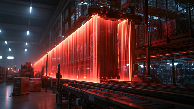Automated Conveyor System with Laser Scanner in Warehouse