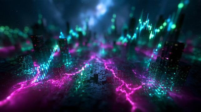 Digital Financial Market Chart with Glowing Candlesticks