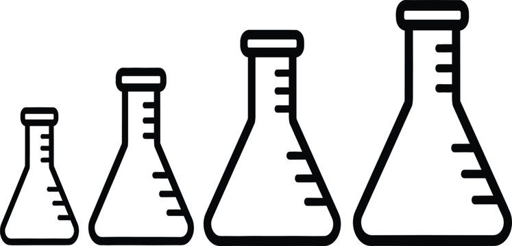 Vector Erlenmeyer flask icon set with measurement scales illustrating evolutionary growth steps progress