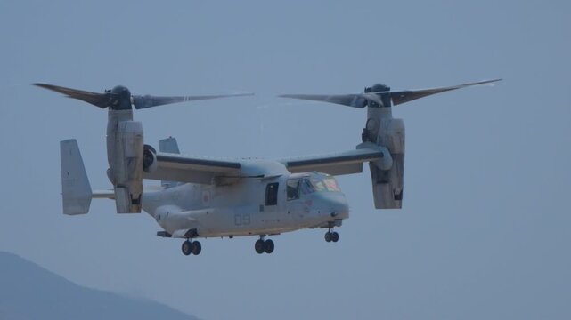 Osprey aircraft coming to a vertical landing