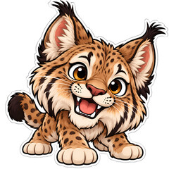 Obraz premium Cute Big Head Lynx Cartoon Character Flat Vector Die Cut Sticker Illustration