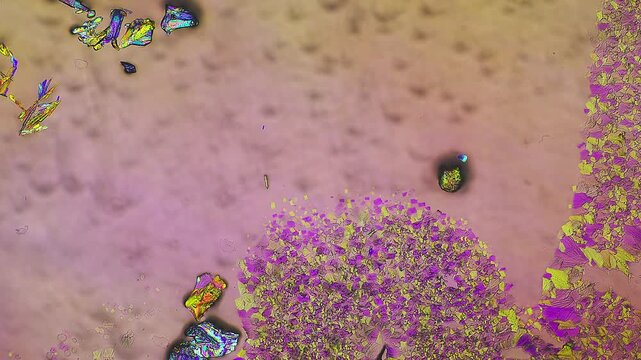 Real time observation of microscopic crystal growth process displaying fluid solution nucleation followed by aggressive two layered crystallization with ultra high definition details in 4K resolution
