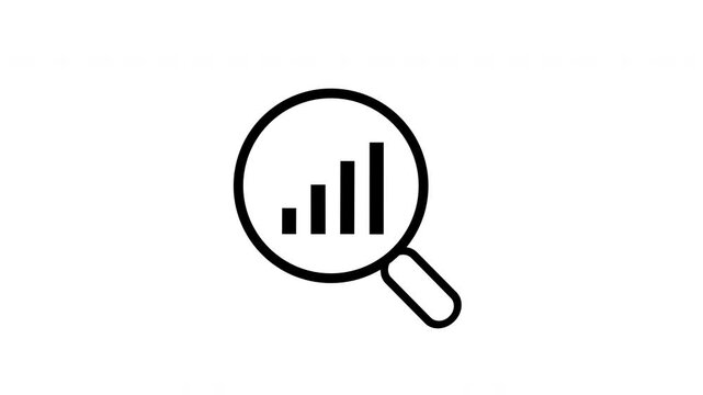 Digital marketing analytics and search engine optimization with growing bar chart in magnifying glass on transparent background