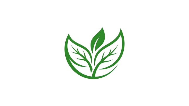 Green plant vector icon with three leaves growing together symmetrically, representing nature, ecology, wellness, and organic concept growth isolated on white background.