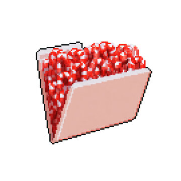 Pixel desktop folder icon filled with pixelated red and white peppermint candy canes. Isolated white background. Png format