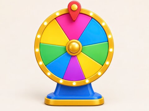 Spin to win prize wheel with bright candy-coloured segments and a